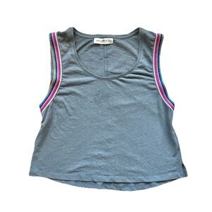 Natural Life XS/S Sleeveless Cropped Top Metallic Rainbow Trim Gray Tank Linen